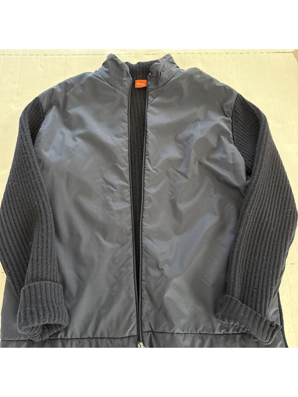 Mens Hugo Boss Navy Blue Cotton Polyamide Front Zip Jacket Regular Fit M